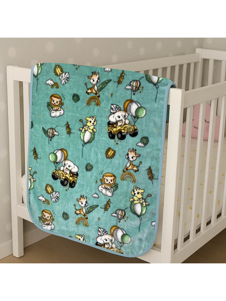 Astron Happy Zoo Κουβέρτα Κούνιας Βελουτέ 110x140 Τιρκουάζ