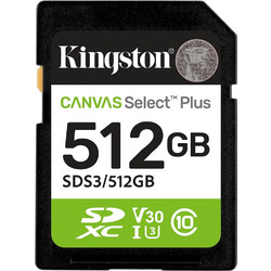 Kingston Canvas Select Plus Gen 3 SDXC 512GB Class 10 U3 V30 UHS-I 150MB/s