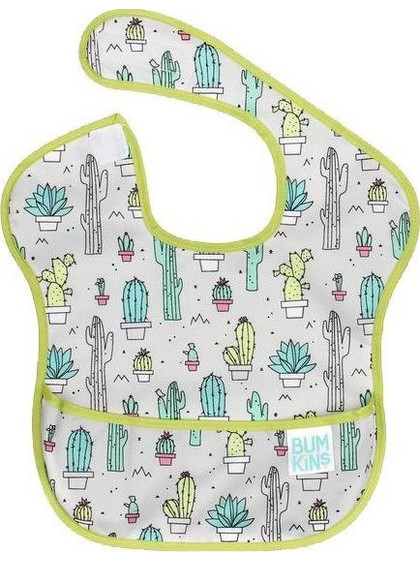Bumkins SuperBib Cacti Αδιάβροχη Σαλιάρα Πλαστική με Αυτοκόλλητο & Τσέπη 6m+ Lime