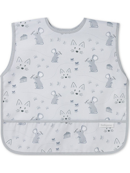 BabyOno Apron Mouse Αδιάβροχη Σαλιάρα Ποδιά Υφασμάτινη με Αυτοκόλλητο Τσέπη & Μανίκια 6m+ Γκρι