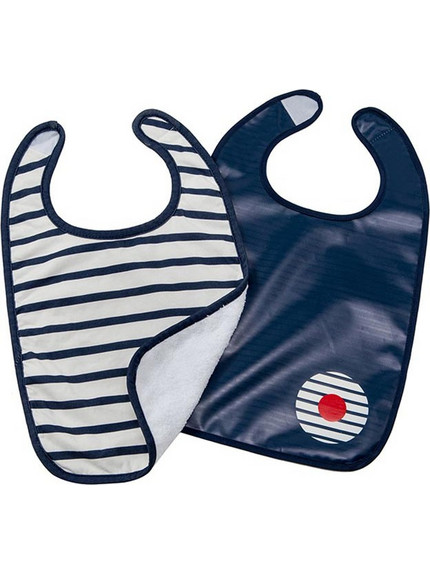 Baby To Love Love Stripes Σετ Αδιάβροχες Σαλιάρες από 100% Βαμβάκι με Αυτοκόλλητο 6m+ Navy Μπλε Λευκή 2τμχ