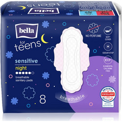 Bella For Teens Sensitive Night Σερβιέτες με Φτερά για Αυξημένη Ροή 5 Σταγόνες 8τμχ