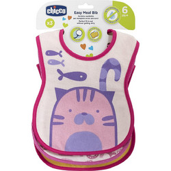 Chicco Easy Meal Σετ Σαλιάρες από 100% Βαμβάκι με Αυτοκόλλητο 6m+ Ροζ Πορτοκαλί 3τμχ