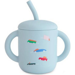Mushie Εκπαιδευτικό Ποτήρι με Λαβές & Καλαμάκι Retro Cars 175ml