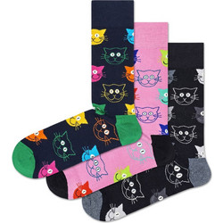 Happy Socks Ανδρικές Κάλτσες Ψηλές με Σχέδια Navy Μπλε Ροζ Μαύρες 3Pack XMJA08-0150