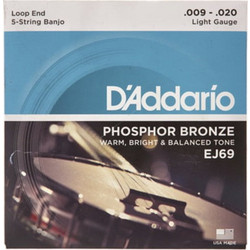 D'Addario EJ69 Σετ 5 Χορδές Μπάντζο Phosphor Bronze 9-20" Light Tension