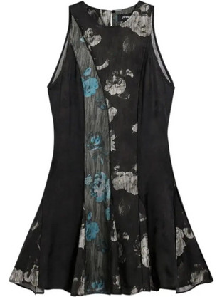 Desigual Mini Καλοκαιρινό Φόρεμα για Γάμο / Βάπτιση Floral Μεταξωτό Μαύρο 26SWVW31-2000