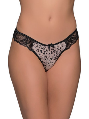 Milena By Paris Γυναικείο Sexy String με Δαντέλα Μαύρο Μπεζ 6946