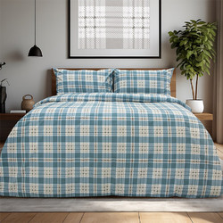 Lino Home Σετ Σεντόνια Υπέρδιπλα Βαμβακερά με Λάστιχο 165x200+32 Panier Μπλε