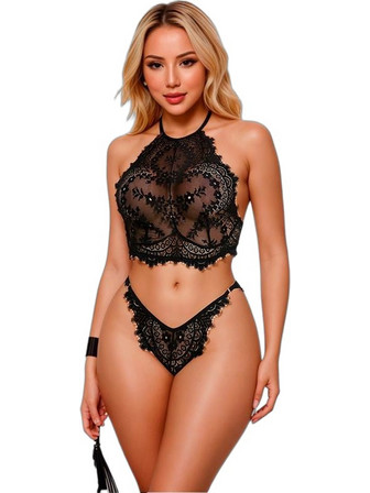 Adalet Amara Σετ Sexy Εσώρουχα See Through με Δαντέλα Μαύρα A-867