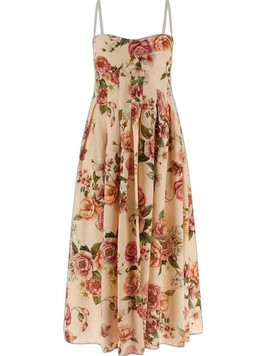 Guess Midi Καλοκαιρινό Φόρεμα για Γάμο / Βάπτιση Floral Μεταξωτό Μπεζ W6GKAFW2558-PMM9