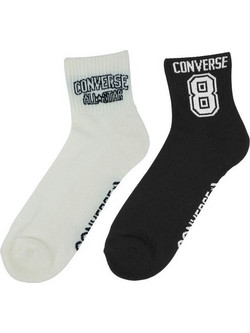 Converse Ανδρικές Κάλτσες Κοντές με Σχέδια Λευκές Μαύρες 2Pack E1345A