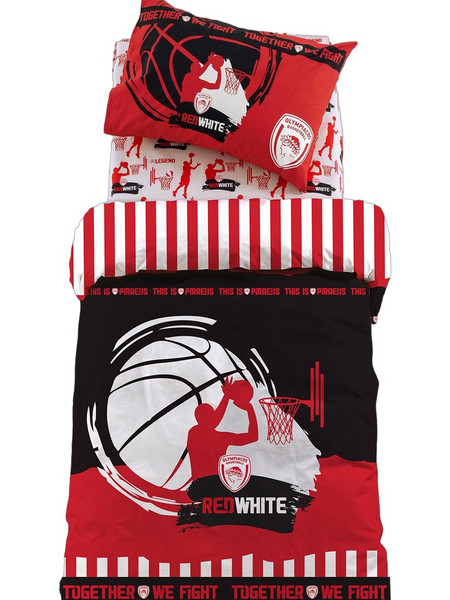 Palamaiki Olympiacos BC9 Σετ Παιδική Παπλωματοθήκη Μονή Βαμβακερή 170x250 Μαύρη Κόκκινη