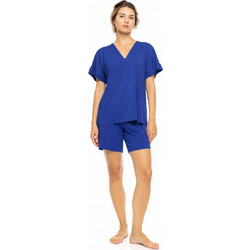 Pink Label Σετ Γυναικείες Πιτζάμες Καλοκαιρινές Royal Blue SN-206