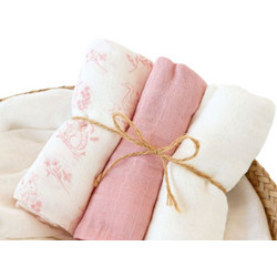 Kiokids Forest Πάνες Αγκαλιάς από Μουσελίνα Λευκές Ροζ 70x70cm 3τμχ 6399