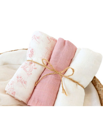 Kiokids Forest Πάνες Αγκαλιάς από Μουσελίνα Λευκές Ροζ 70x70cm 3τμχ 6399