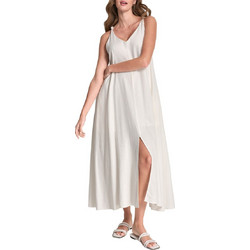 DKNY Midi Καλοκαιρινό Καθημερινό Φόρεμα Λινό Λευκό DJ6D9162-IVY