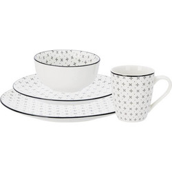 Excellent Houseware Lisbon Σετ Πιάτα Φαγητού Πορσελάνης Λευκά Μαύρα 16τμχ Q04000100