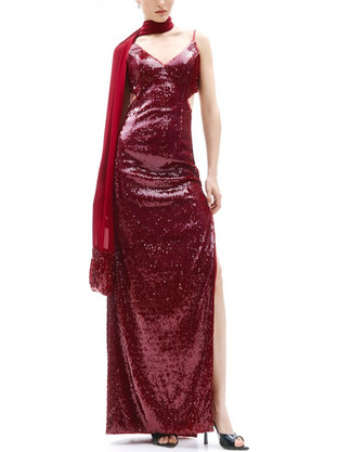 Allure Maxi Φόρεμα για Γάμο / Βάπτιση Αμπιγιέ & Παγιέτες Μπορντό A4785