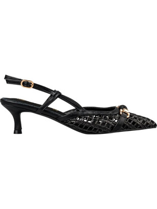 Envie Shoes Γόβες Slingback Δερμάτινες με Λεπτό Χαμηλό Τακούνι Μαύρες E84-23414-34