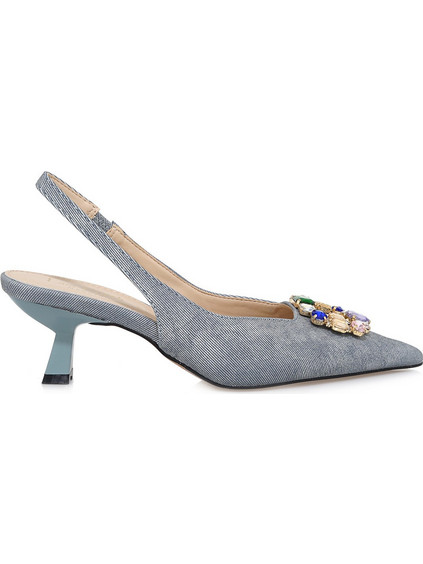 Lara Conte Γόβες Slingback Δερμάτινες με Λεπτό Χαμηλό Τακούνι & Στρας Μπλε U47000213-8D6