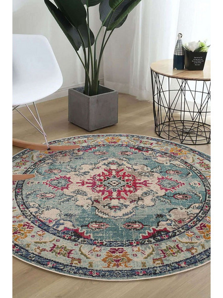Conceptum Hypnose Χαλί Στρογγυλό Καλοκαιρινό Βαμβακερό 120cm Woopamuk495 Turquoise