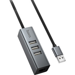 Hoco HB1D USB Hub 2.0 USB-A με 4 Θύρες USB-A / Ethernet
