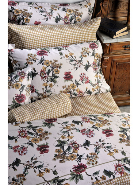 Down Town Home Σετ Σεντόνια King Size Βαμβακοσατέν 280x290 868 Flower Beige