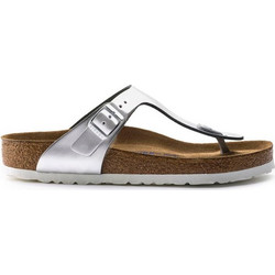 Birkenstock Gizeh Δερμάτινες Γυναικείες Σαγιονάρες Ανατομικές Ασημί 1003674