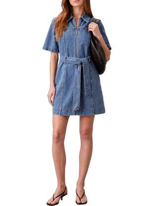 Calvin Klein Mini Καλοκαιρινό Καθημερινό Φόρεμα Τζιν Μπλε LV047G738G-YRC