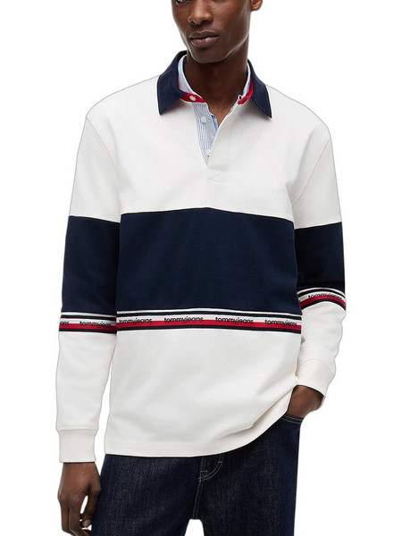 Tommy Jeans Ανδρική Μπλούζα Polo Μακρυμάνικη Λευκή Μαύρη DM0DM23161-YBH