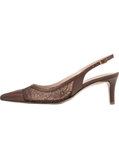 Mortoglou Γόβες Slingback Δερμάτινες με Τακούνι Στιλέτο Σοκολατί 2549