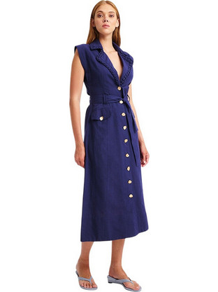 Mind Matter Rosy Midi Καλοκαιρινό Καθημερινό Φόρεμα Navy Μπλε MML26-01-07-059