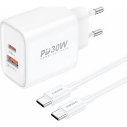 Foneng EU52 Φορτιστής με Καλώδιο USB-C με Θύρα USB-A & Θύρα USB-C 30W Quick Charge 3.0 & Power Delivery