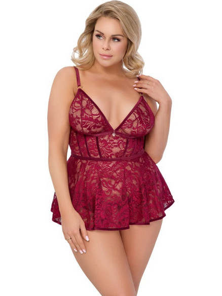Cottelli Sexy Babydoll See Through με Δαντέλα Κόκκινο 27416953051