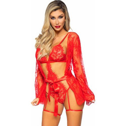 Leg Avenue Sexy Κορμάκι String See Through με Δαντέλα & Ζαρτιέρες Κόκκινο D-244908