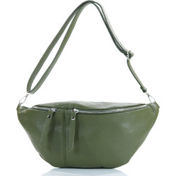 Passaggio Leather Γυναικεία Τσάντα Χιαστί Δερμάτινη Πράσινη με Στενό Λουρί 5943-KR-04