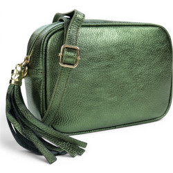 Passaggio Leather Γυναικείο Τσαντάκι Χιαστί Δερμάτινο Πράσινο με Στενό Λουρί 5655-KR-109