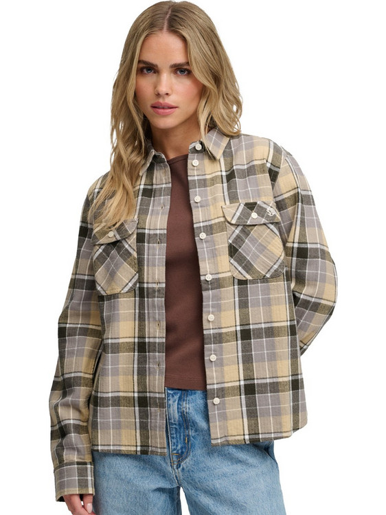 Superdry Μακρυμάνικο Γυναικείο Πουκάμισο Βαμβακερό Καρό Μπεζ W4010596A-L9X