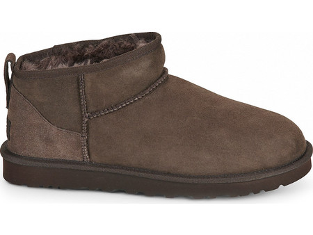 UGG Classic Ultra Mini Ανδρικά Chelsea Μποτάκια Δερμάτινα Καφέ με Γούνα 1137391-DDC