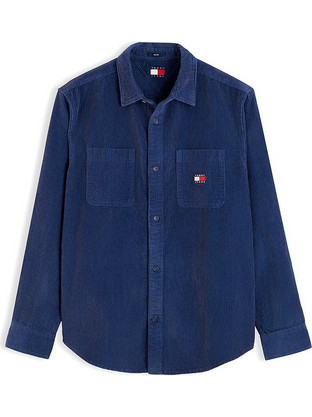 Tommy Jeans Ανδρικό Πουκάμισο Βαμβακερό Μακρυμάνικο Κανονική Γραμμή Overshirt Μπλε DM0DM23705-DB7