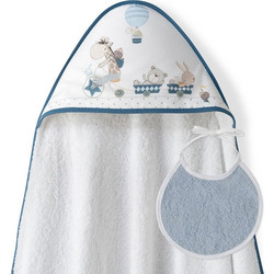 Interbaby Σετ Βρεφικό Μπουρνούζι Κάπα Λευκό Πετρόλ 100x100cm 2τμχ