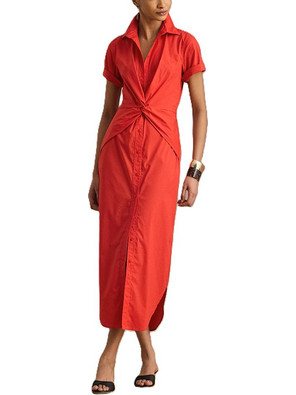 Lauren Ralph Lauren Midi Καλοκαιρινό Καθημερινό Φόρεμα Σεμιζιέ Κόκκινο 200P14043001