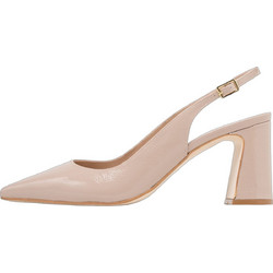 Mourtzi Γόβες Slingback Λουστρίνι με Χοντρό Χαμηλό Τακούνι Μπεζ 75716Z02TAUPE