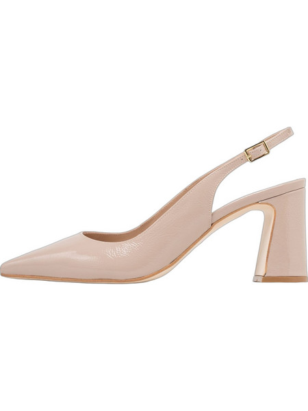 Mourtzi Γόβες Slingback Λουστρίνι με Χοντρό Χαμηλό Τακούνι Μπεζ 75716Z02TAUPE