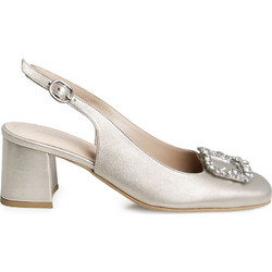 Fratelli Petridi Γόβες Slingback Δερμάτινες με Χοντρό Χαμηλό Τακούνι & Στρας Χρυσές 1322