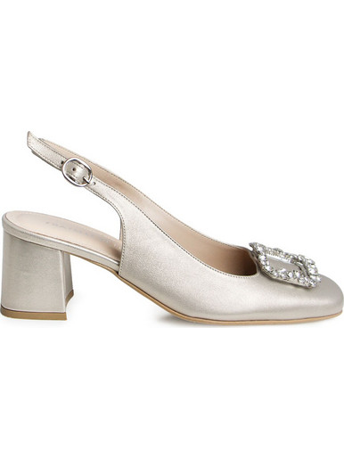 Fratelli Petridi Γόβες Slingback Δερμάτινες με Χοντρό Χαμηλό Τακούνι & Στρας Χρυσές 1322