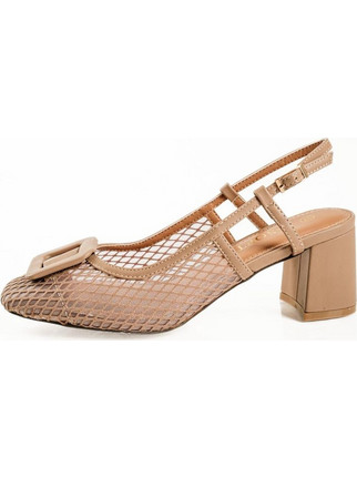 B-Soft Γόβες Slingback Δερμάτινες με Χοντρό Χαμηλό Τακούνι Μπεζ 2409-02