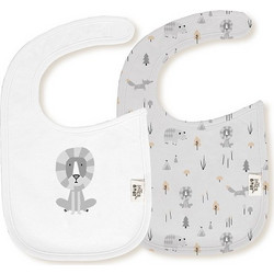 Interbaby Fox Σετ Σαλιάρες από 100% Βαμβάκι με Αυτοκόλλητο Λευκή Γκρι 2τμχ