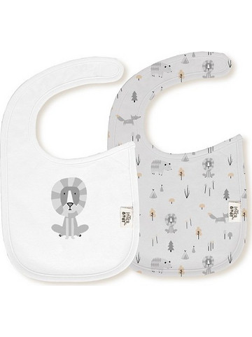 Interbaby Fox Σετ Σαλιάρες από 100% Βαμβάκι με Αυτοκόλλητο Λευκή Γκρι 2τμχ